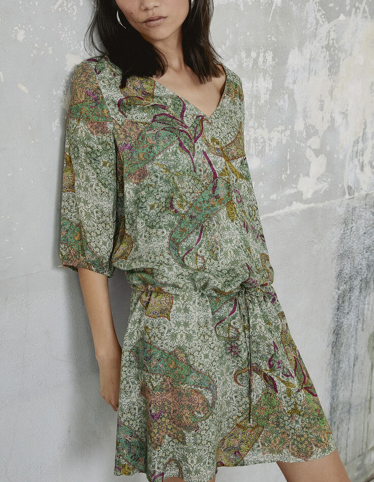 Cremeweißes Damenkleid mit Paisley-Print-5