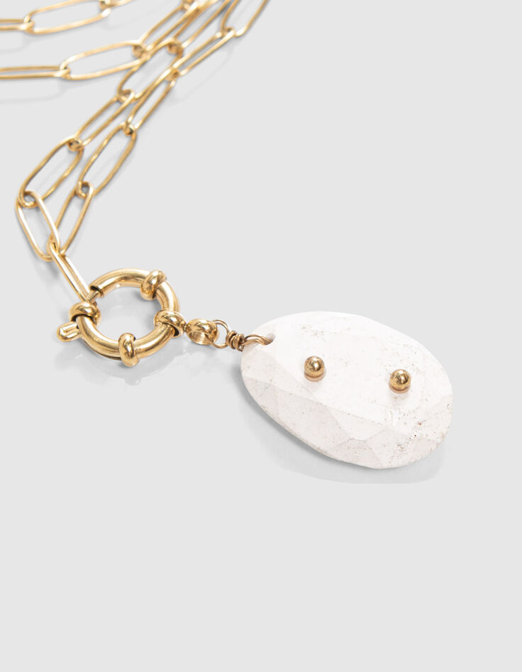 Goldfarbene Damenhalskette mit cremewei&szlig;em Anh&auml;nger-5