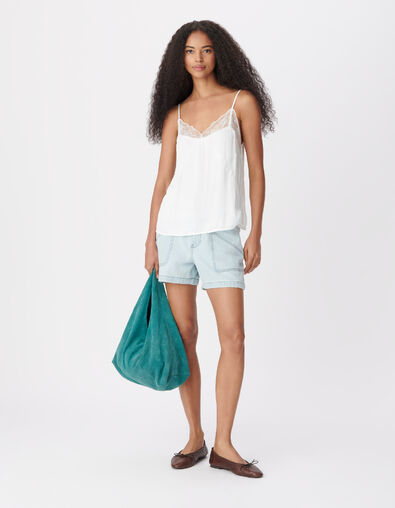 Short en jean bleu d&eacute;lav&eacute; maxi poches Femme - IKKS