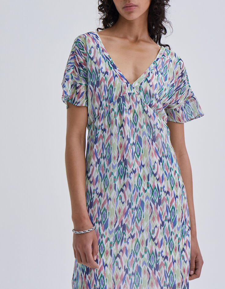 Women’s ecru ikat diamond print dress with laced back-6