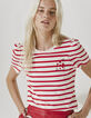 Women’s sailor stripe-style cotton T-shirt, chest badges-1