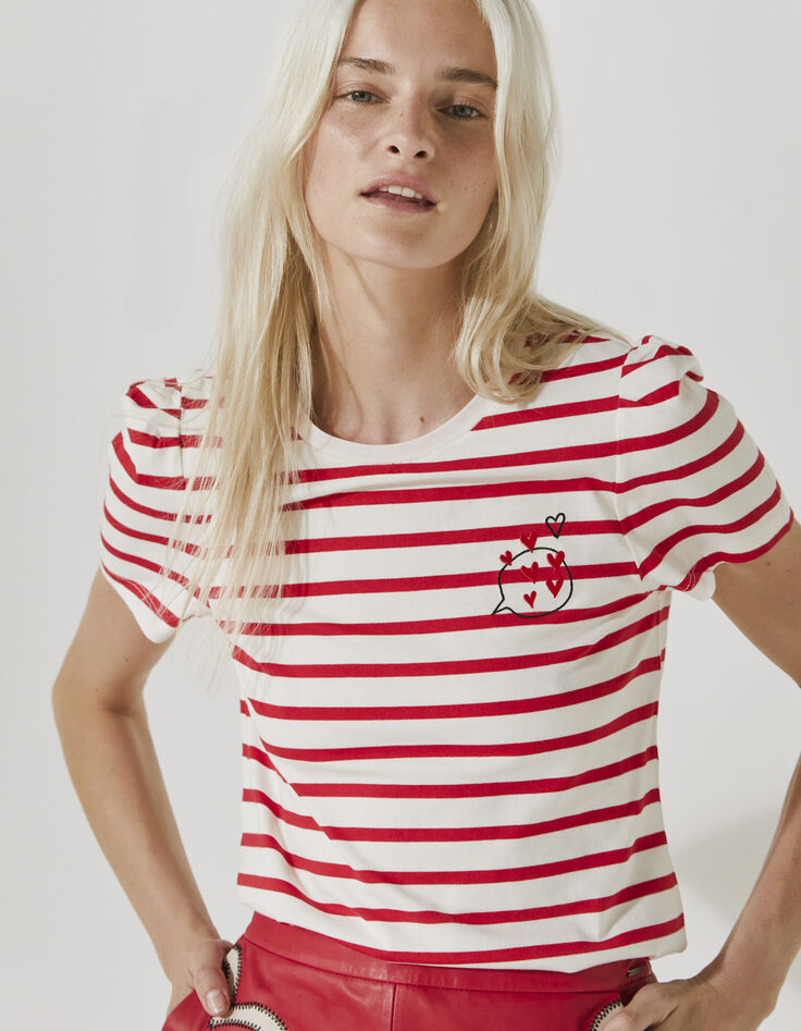 Women’s sailor stripe-style cotton T-shirt, chest badges-1