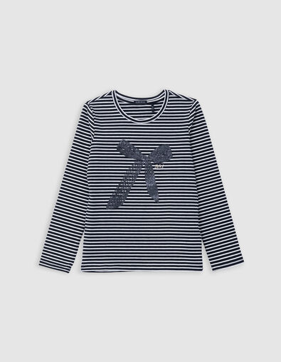 Camiseta marinera con lazo de purpurina de niña - IKKS