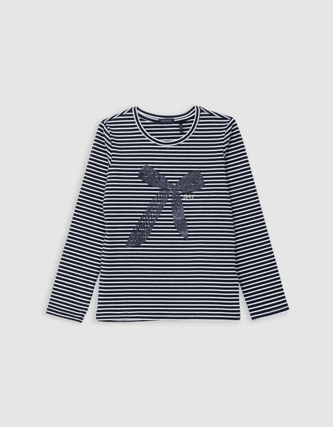 Camiseta marinera con lazo de purpurina de niña - IKKS