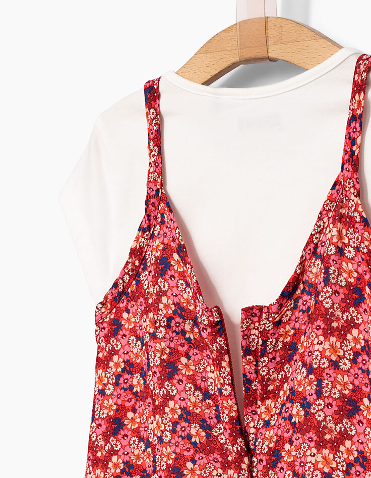 Vestido 2 en 1 naranja con flores y camiseta niña-6