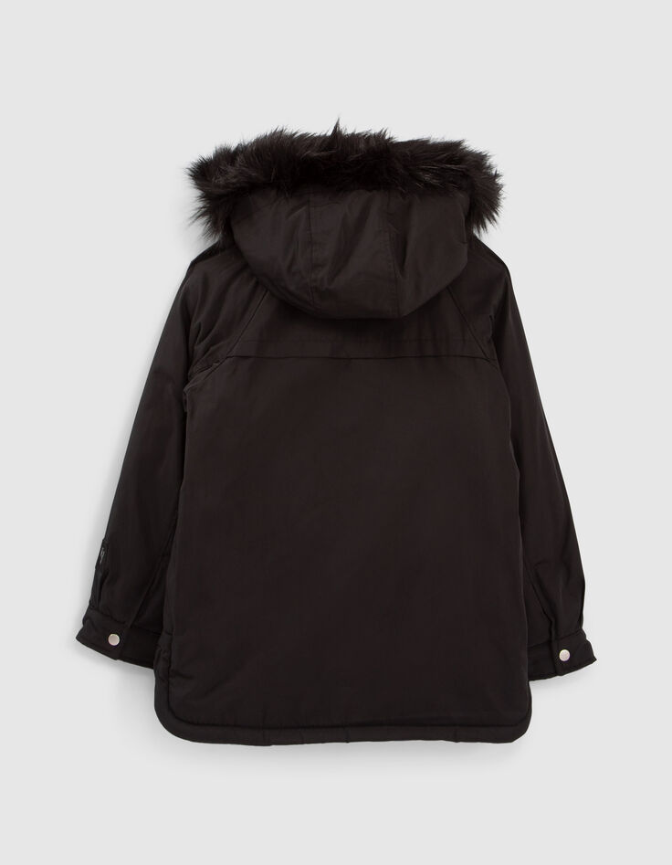 Zwarte parka geruite Sherpavoering meisjes-3