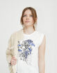 T-shirt blanc cass&eacute; coton bio visuel tigre fille-2