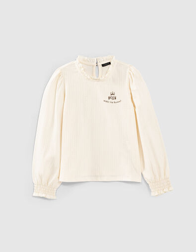 Girls’ ecru T-shirt with ruff collar - IKKS