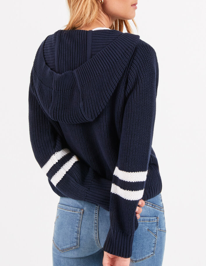 I.Code navy blue knit cardigan with striped sleeves - I.CODE