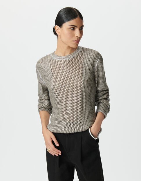 Pull beige tricot fantaisie enduit argent Femme - IKKS