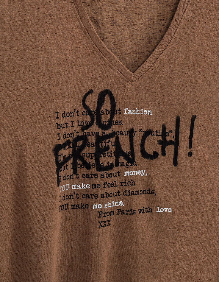 Tee-shirt camel en majorité viscose visuel So French femme-3 Tee-shirt camel en majorité viscose visuel So French femme-3