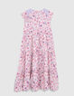 Girls’ off-white long dress with violet flower print-3