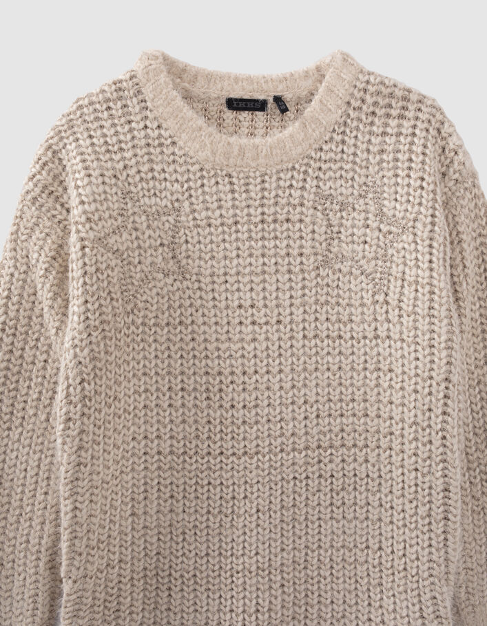 Girls’ ecru knit star embroidery sweater-dress - IKKS