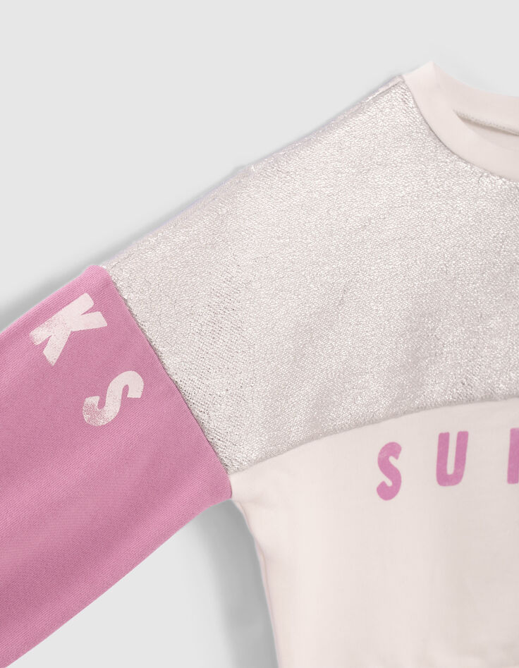 Sweater gebroken wit, zilver en lichtpaars tekst meisjes-4
