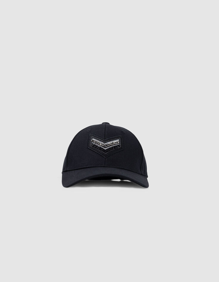 Schwarze Mütze für Damen mit Chevron-Stickerei-2