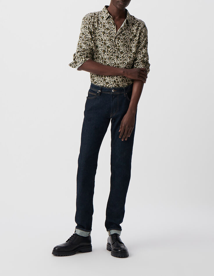 Men&rsquo;s khaki SLIM shirt with floral skull print-1