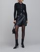 Schwarze gerippte Strickjacke mit Knopfleiste f&uuml;r Damen-1