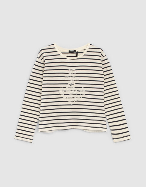 Marinière écrue marine broderie ancre fille