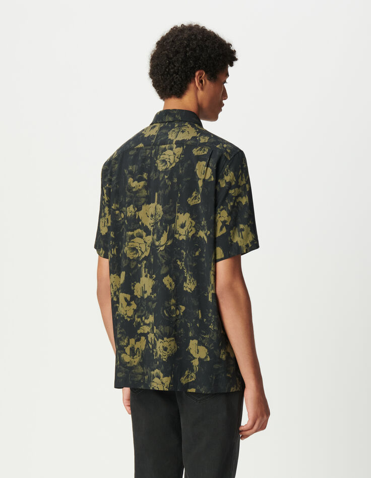Braunes Regular-Herrenhemd Rosen-Print Pixel-3