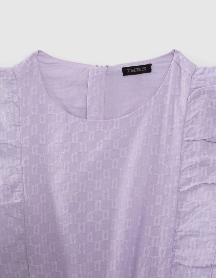 Lila M&auml;dchenkurzoverall mit Jacquard und R&uuml;schen-2