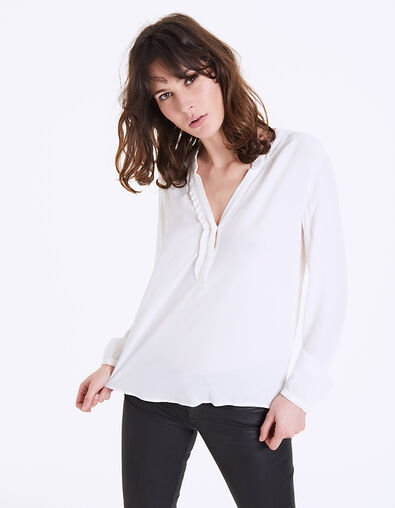 Ecru blouse viscosecr&ecirc;pe volantkraag - IKKS