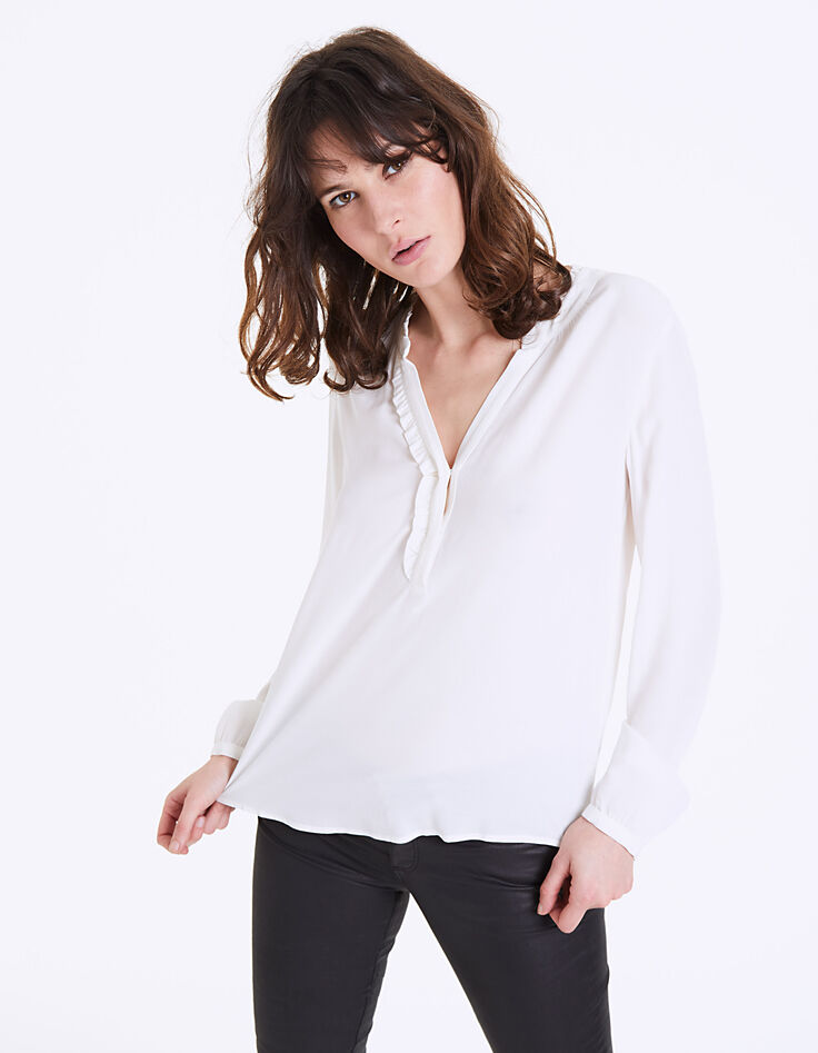 Ecru blouse viscosecr&ecirc;pe volantkraag-1