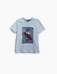 Camiseta azul celeste dibujo gato surfista niño-1