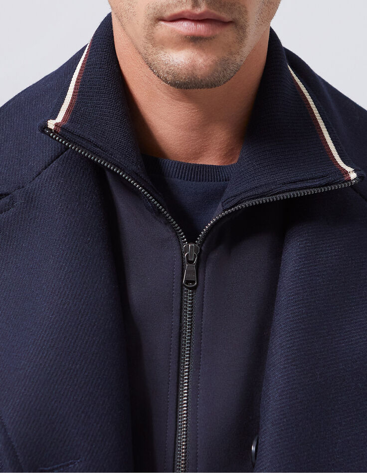 Men’s navy upcycled pea coat with detachable facing