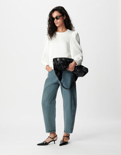 Women's white satin V-neck blouse - IKKS