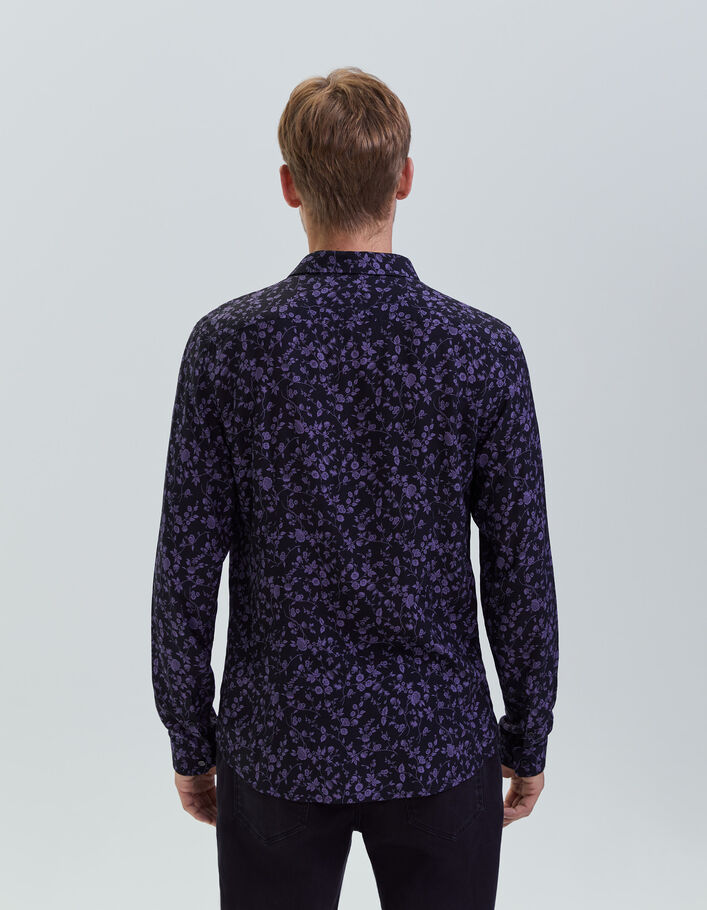 Chemise SLIM noire LENZING™ ECOVERO™ motif fleurs violines Homme-4