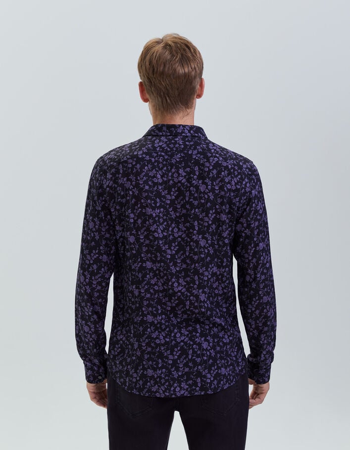 Men’s black LENZING™ ECOVERO™ SLIM shirt with dark purple flower motif-4