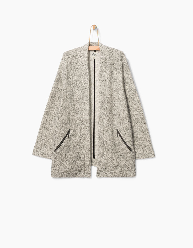 Cardigan gris &agrave; poches zipp&eacute;es fille-2