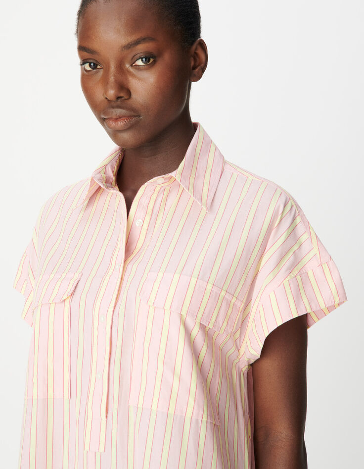 Women's pink striped midi shirt dress-4