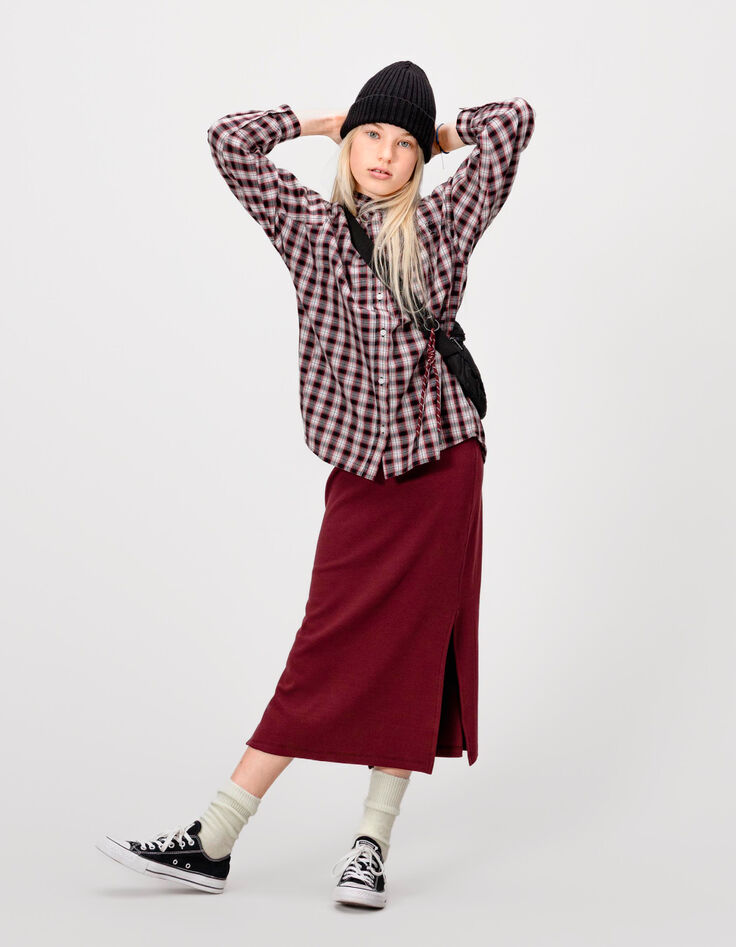 Chemise carreaux bordeaux à capuche fille-3 Chemise carreaux bordeaux à capuche fille-3