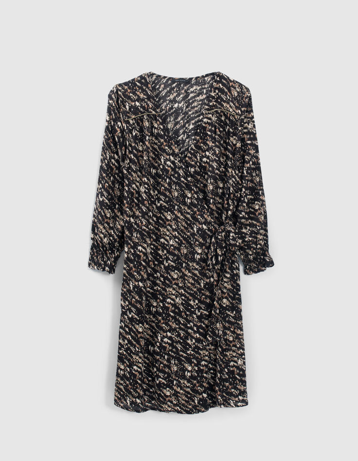 Robe portefeuille noire imprimé fusain Femme-7 Robe portefeuille noire imprimé fusain Femme-7
