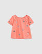 Camiseta coral oscuro bordados ni&ntilde;a-1