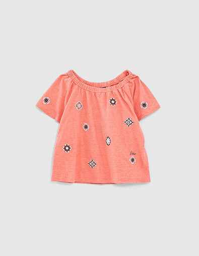 Camiseta coral oscuro bordados ni&ntilde;a - IKKS