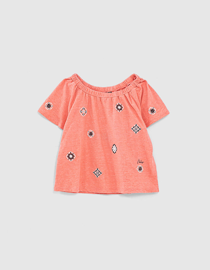 Camiseta coral oscuro bordados ni&ntilde;a-1