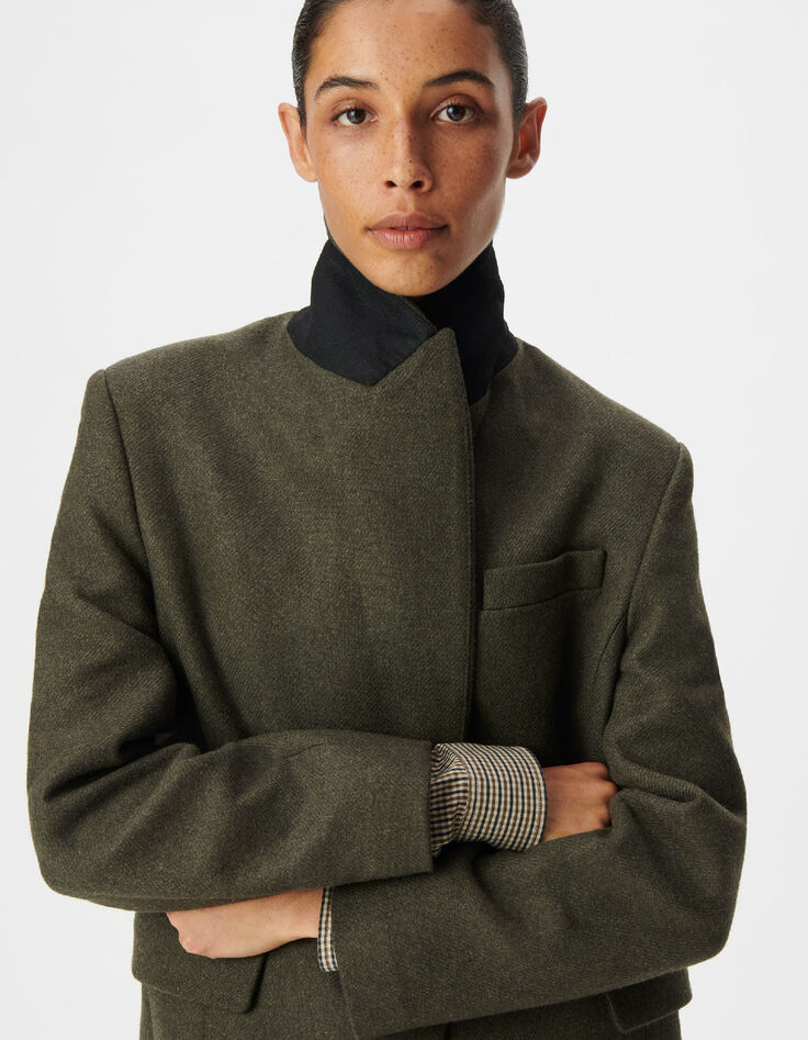 Manteau long droit kaki lainage Femme-5