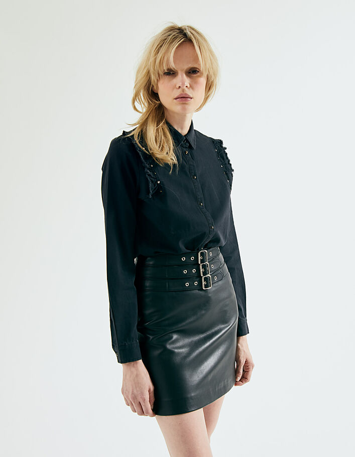 Jupe en cuir d'agneau ceintures boucles fantaisies femme-2