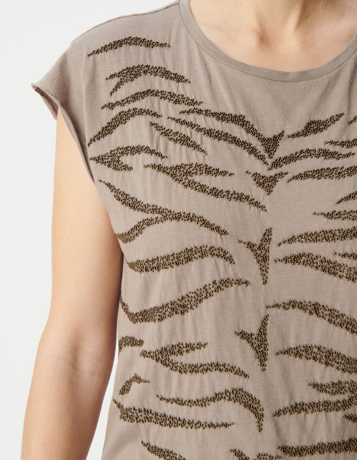 Women's micro-beaded bordered sesame tee-shirt-6