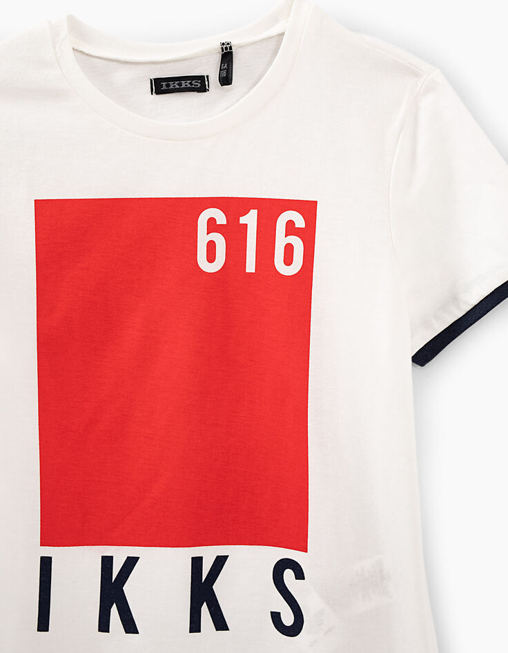 Camiseta blanco roto con marco rojo niño -2