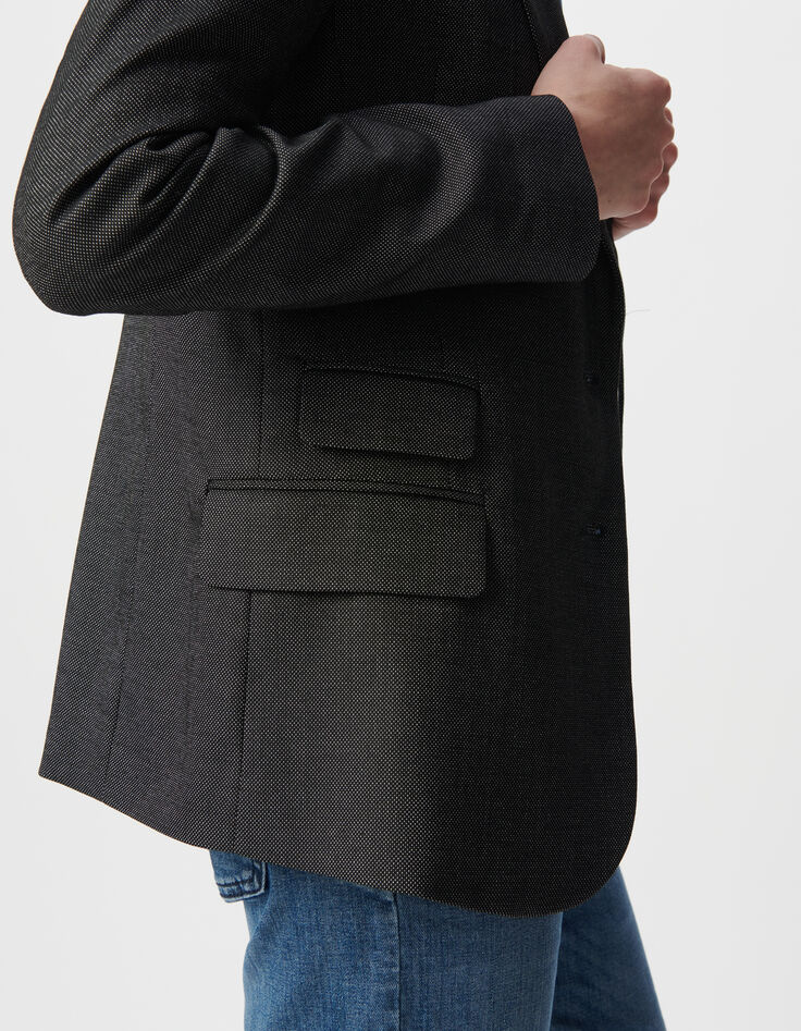 Schwarze Kaviar-Kunstleder-Anzugjacke in Übergröße-6