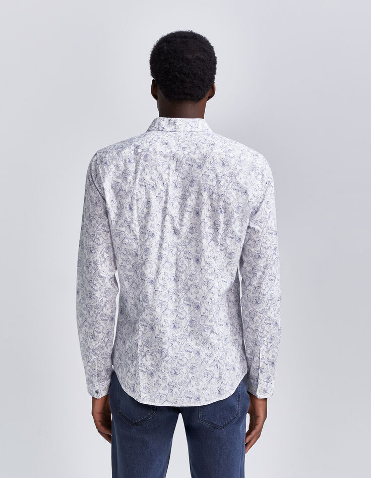 Men&rsquo;s white Liberty fabric SLIM shirt with blue flowers-3