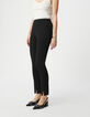Women's slim-fit black twill trousers with front slit-2