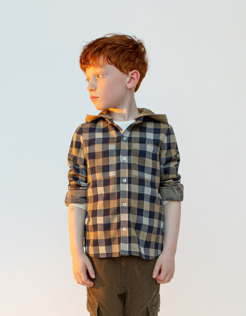 Camisa camel cuadros capucha extraíble niño