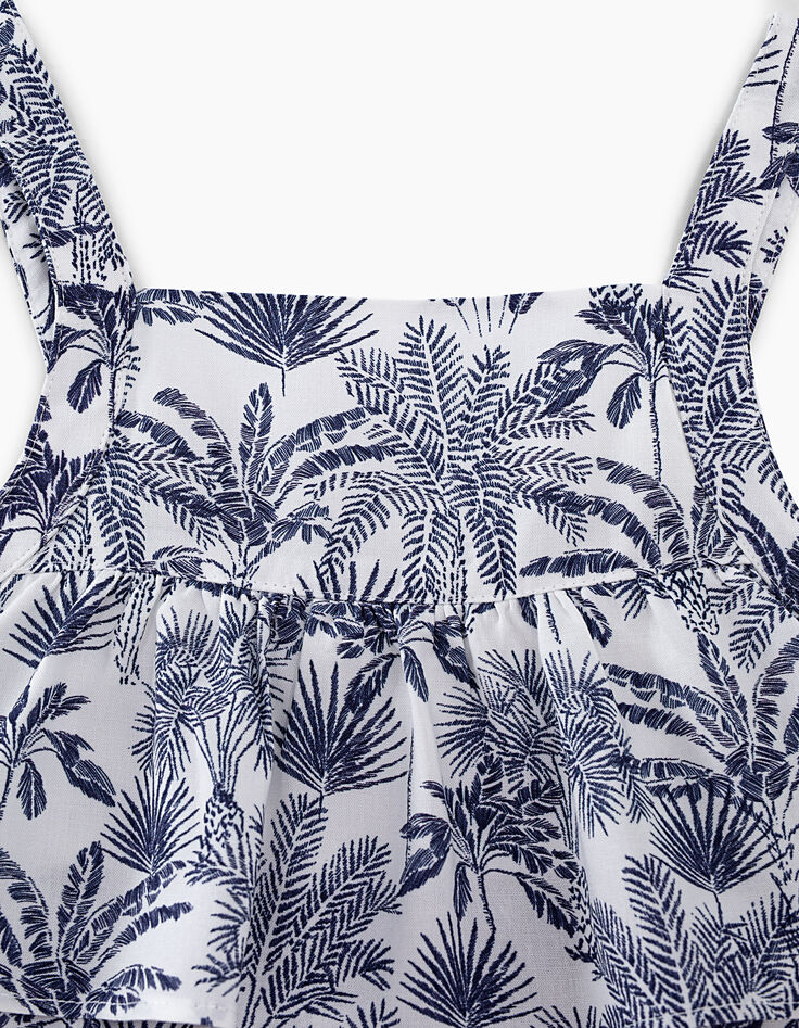 Top blanc cassé imprimé palmiers bleus fille-2 Top blanc cassé imprimé palmiers bleus fille-2