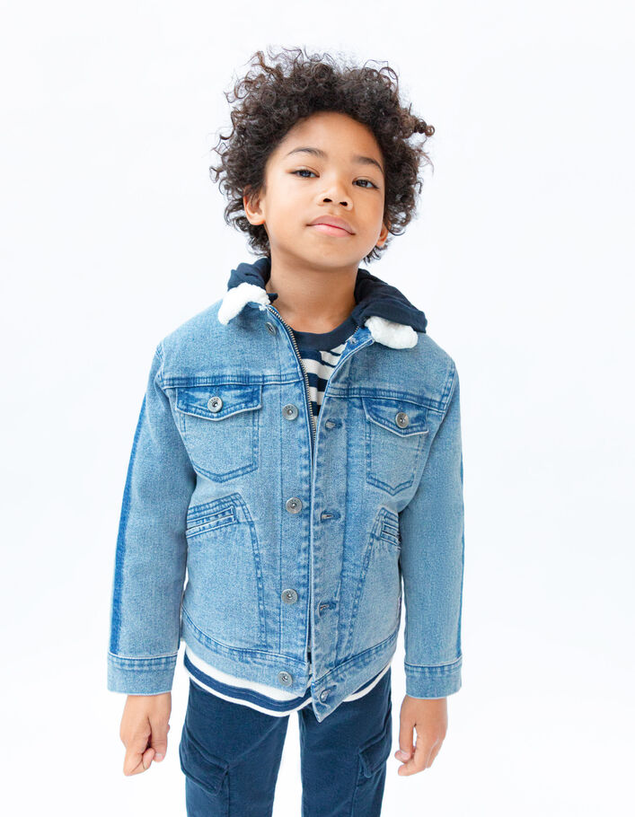 Blaue Jungen-Jeansjacke mit Moltonfutter-2