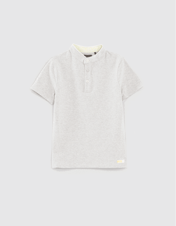 Polo gris chin&eacute; maille fantaisie gar&ccedil;on-1