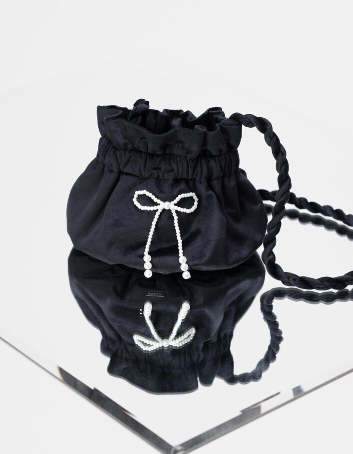 Girls' black panne velvet bucket bag IKKS